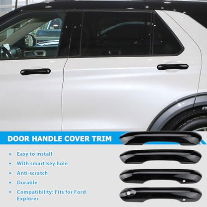 Exterior Door Handle Cover Compatible for 2020 2021 2022 2023 2024 2025 Ford Explorer Accessories Door Handle Protector Trim（Glossy Black）