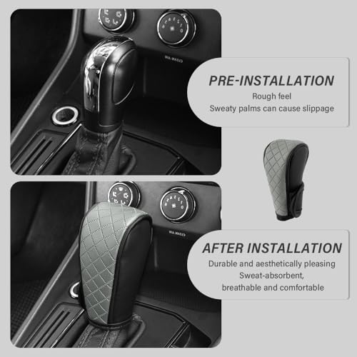 Stacool Leather Gear Shift Cover Diamond Embroidery Design,Durable Shift Knob Cover for Shift Lever Protection,Universal Car Gear Shift Cover Car Accessory Suitable for Cars,Trucks,SUVs (Dark Gray) - color: Dark Gray