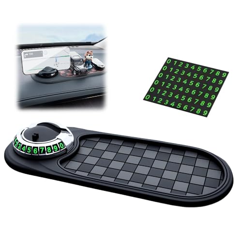 Mobile Phone Bracket Anti-Slip Mat, Multifunction Car Dashboard Mat with Temporary Parking Number, Rotatable Universal Non-Slip Car Dashboard Mat with Phone Holder for Sunglasses and Keys Gadget (E) - color: E