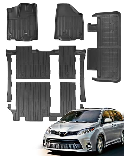for Toyota Sienna 2020-2013 8 Seater Floor Mats Cargo Liner Trunk Carpet All Weather Heavy Duty TPE Waterproof Anti-Slip Tech Mats for Toyota Sienna 2014 2015 2016 2017 2018 2019 Accessories