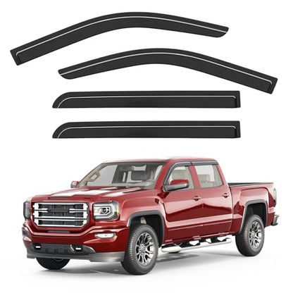 Outside-Mount Window Rain Guards Fit for Chevrolet (Chevy) Silverado&GMC Sierra 1500 2500HD 3500HD Crew Cab 2014-2018, Extra Durable Window Visors Deflector Dark Smoke Vent Shades Car 4-pcs - size: 14-18 Silverado/Sierra 1500 2500HD 3500HD Crew Cab