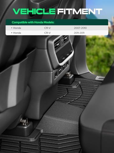 YHTAUTO Automotive All Weather Floor Mats Compatible with Honda CR-V 2007-2011, TPE Floor Liners All-Weather Protection Custom Fit, 1st & 2nd Row, Set of 3 Black - size: 2007-2011