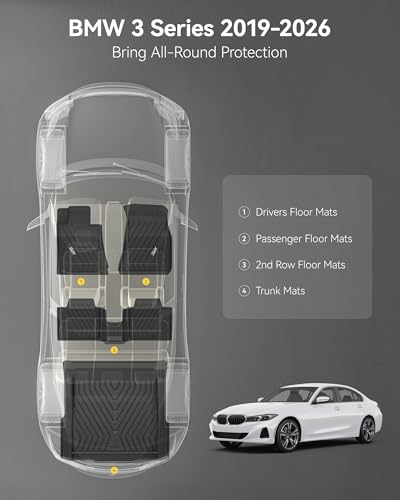 3W Floor Mats Custom Fit for 2019-2024 2025 2026 BMW G20 3 Series 330i 330e Sedan, TPE All Weather Floor Liner for BMW 3 Series G20 Accessories 1st and 2nd Row Full Set Car Mats (NOT for GT & 2 Door) - style: 5) 3 Series 2019-2026 | Floor Mats