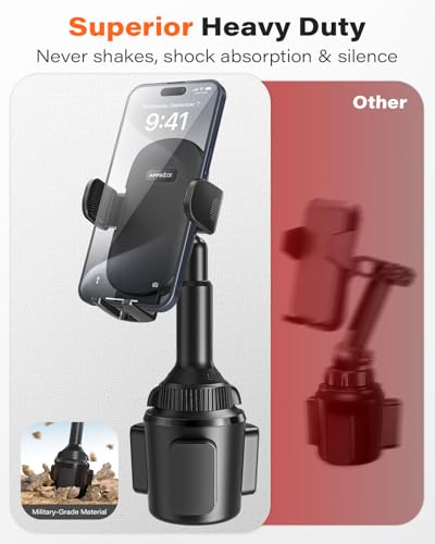 APPS2Car Universal Car Cup Phone Holder | Quick Extension Long Arm | 360° Swivel | Adjustable for iPhone, Samsung, Google, and All Smartphones | Stable & No Shake Design - color: Black