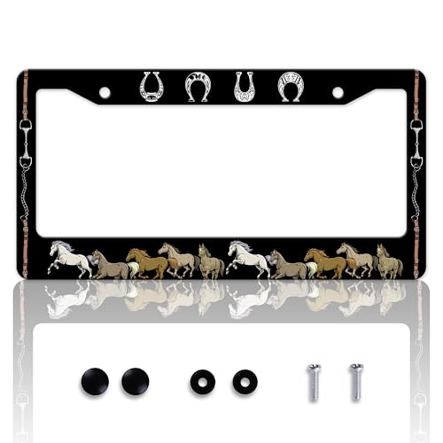 Horse License Plate Frame Horseshoe License Plate Holder Personalise Stainless Steel Funny Design Compatible with Standard License Plate Frames for USA and Canada 6 X 12 Inch 2 Holes with Screws - color: Horse