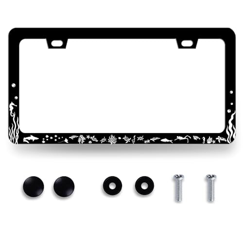 Sea Turtle License Plate Frame Cute Fish Animal Turtles License Plate Holder for Personalized Ocean Animals Car Decorative Stainless Steel Funny License Plate Turtles Auto Part 12.2" x 6.2" - color: Ocean Animal Sea Turtles
