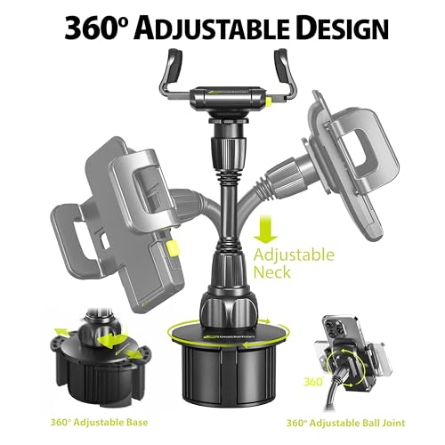 Bracketron TripGrip Universal Phone Holder for Car Cup Holder Mount - 360 Degree Rotation, Swivel Gooseneck, Expandable Base Cell Phone Cup Holder Insert - Smartphone Cradle Stand - style: Cup Holder Mount