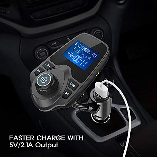 Nulaxy Bluetooth Car FM Transmitter Audio Adapter Receiver Wireless Handsfree Voltmeter Car Kit TF Card AUX 1.44 Display - KM18 Black Matte - color: Black Matte