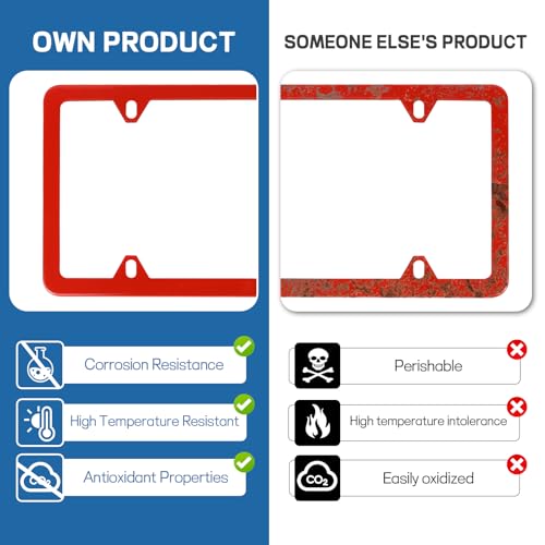 Wuyaoyao 2PCS Car License Plate Frames, 4 Holes Stainless Steel License Plate Frame, Slim License Plates Cover Holder with Screws Bolts Caps Washers, Universal Exterior Car Accessories (Red) - color: Red