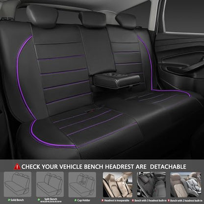 CAR PASS Piping PU Leather Car Seat Cover,Inside Zipper Design and Reserved Opening Holes Airbag Compatible,Universal FIT for Car, SUVs,Van,Trucks,Full Set, Black & Purple - color: Black and Purple