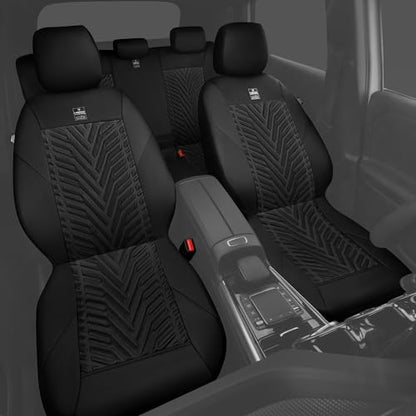 CAR PASS Faux Leather Car Seat Covers, 3D Tyre Embossed Waterproof Universal Fit 5 Seat Covers for SUV, Automotive Truck, Scratch Proof, Airbag Compatible (Deluxe Full Set, All Black) - color: All Black