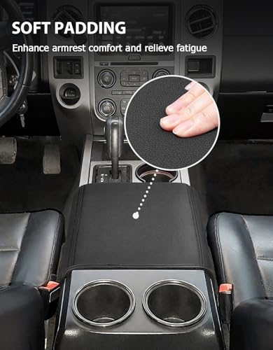 Center Console Cover for Ford F150 XL XLT 2004-2014, Expedition 2007-2014, Lincoln Mark LT 2006-2008, PU Leather Middle Armrest Cusion Protector, Bucket Seat Only, Anti-Scratch - size: Bucket Seat, 04-14 F150 XL XLT, black stitch
