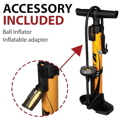 BV Bicycle Pump Durable Bike Floor Pump 17/24 inch Smart Valve Head, 160 psi, Automatically Reversible Presta and Schrader - style: Honey Yellow - Petite