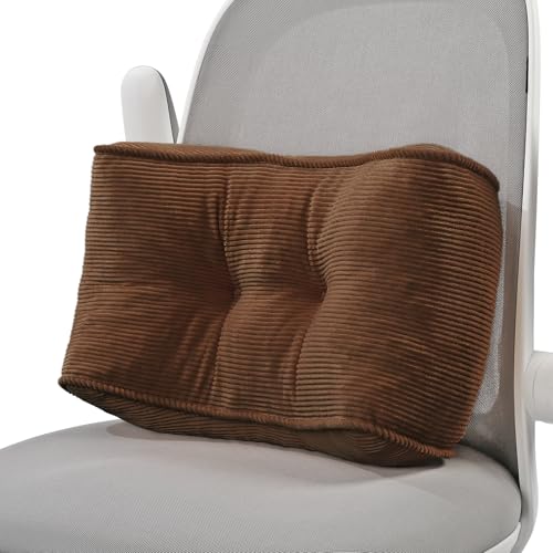 Lumbar Support Pillow for Office Chairs, Bite-Size Natural Latex Foam Back Support Pillow for Lower Back Pain Relief, Soft & Support Corduroy Desk Chair Cushion, M, Brown - color: Brown, size: M (17.5"x10")