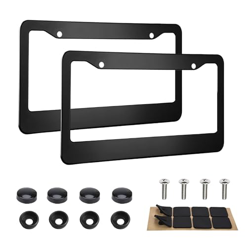 2 Pack Matte Black License Plate Frames, Stainless Steel Car Tag Holder with 2 Holes, Universal Front Rear Car License Plate Frame Fit with Screws Fasteners Caps - color: Matte Black, size: 2 Holes