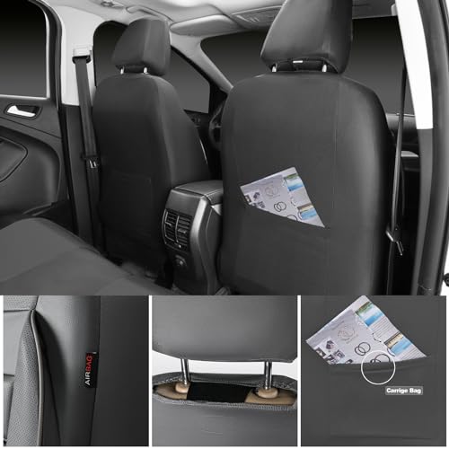 CAR PASS Leather Seat Covers Full Set Universal Water Resistant 3D Foam Back Support, Luxury Comfort Automotive 5 Seat Covers All Season Fit for SUV,Sedan,Van, Airbag Compatible Elegance (Gray) - color: All Gray