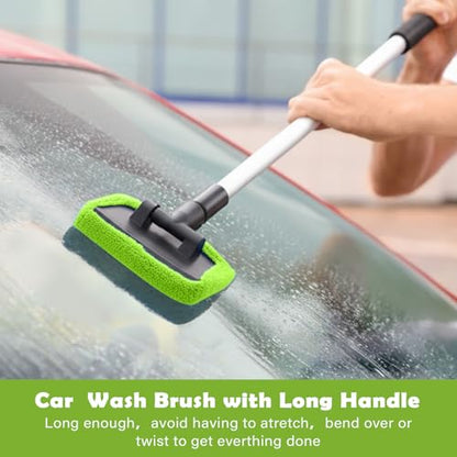 Frienda 3 Set Windshield Cleaner Tool Inside Car Window Cleaner Tool with 3 Extendable Handle 9 Reusable Microfiber Pads and 3 Spray Bottles for Auto Home Interior Exterior Glass Cleaning(Green) - color: Green