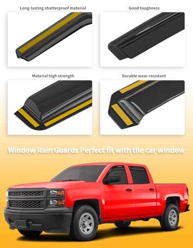 in-Channel Window Rain Guards Fit for 2014-2018 Chevy Chevrolet Silverado/GMC Sierra Crew Cab,Extra Durable Window Visors Window Deflectors Vent Visors Vent Shades Truck Car Accessories-4 pcs - size: Fit for 2014-2018 Silverado/GMC Sierra Crew Cab