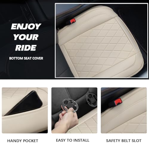 Front Bottom Seat Cover for Cars, 2-Pack Luxury Faux Leather Car Bottom Seat Cover Auto Seat Cushion, Anti-Slip, Waterproof, Universal Fit, Beige - color: Front Seats - Beige