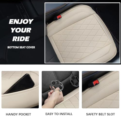 Front Bottom Seat Cover for Cars, 2-Pack Luxury Faux Leather Car Bottom Seat Cover Auto Seat Cushion, Anti-Slip, Waterproof, Universal Fit, Beige - color: Front Seats - Beige