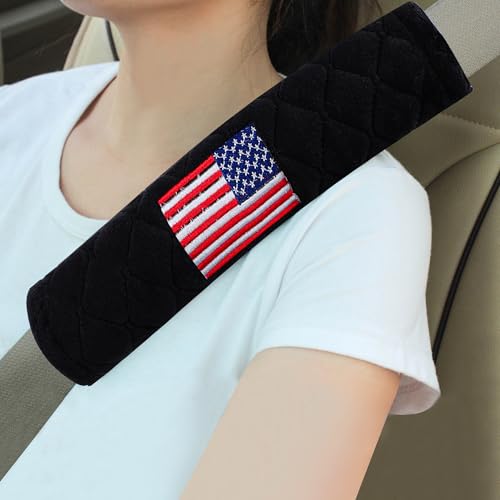 Amooca Soft Auto Seat Belt Cover Seatbelt Shoulder Pad Cushions 2 PCS for a More Comfortable Driving Universal Fit for All Cars and Backpack American Flag - color: US Flag