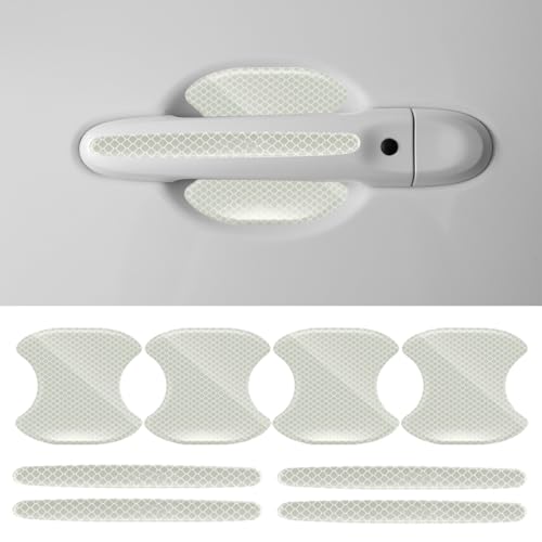 8PCS Car Door Handle Cup Scratch Protector Reflective Sticker - Anti-Scratch Car Door Handle Paint Cover Protective Film Traceless Stickers - Non-Marking Auto Doors Handles Bowl Sticker (White) - color: White