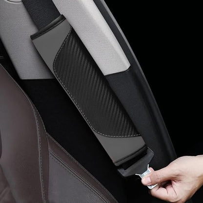 2PCS Car Seat Belt Cover, Carbon Fiber Safety Seatbelt Shoulder Strap Covers, Breathable Leather Soft Harness Pad for Car Interior Accessories (Black/Gray) - color: Black/Gray