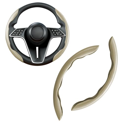 Carbon Fiber Steering Wheel Cover, 2-Piece Set Anti-Skid Comfortable Grip Segmented Butterfly Design, Easy Snap-On Installation Universal Fit 99% Cars, Beige - color: Beige, size: 2