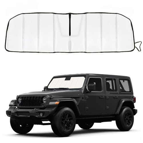 Windshield Sun Shade for Jeep Gladiator(JT) 2020-2026/Wrangler JL 2018-2026, Front Window Visor Accessories, Accordion Folding Design Blocks Heat & UV Rays Maintain Cool Interior and Save Space - size: Jeep Gladiator(JT) 2020-2026/Wrangler JL 2018-2026