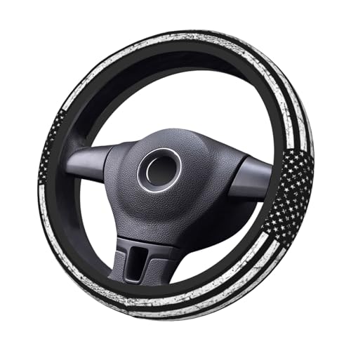 Black White American Flag Elastic Steering Wheel Cover, Non-Slip Breathable Neoprene Steering Wheel Covers, Men Car Accessories, Universal 15 Inch Fit Auto, Suvs, Truck - color: Black White American Flag