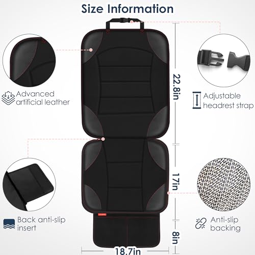 Sinvitron Car Seat Protector for Child Car Seat - Waterproof Non-Slip Leather Mat with 2 Mesh Pockets, Universal Seat Cover for Baby, Pets & Vehicles (1-Pack, Black) - color: 1 Pack Back
