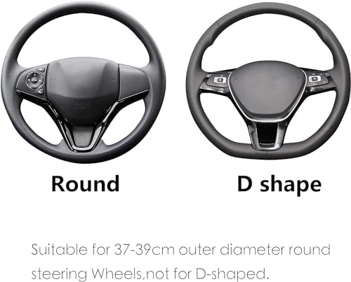 ALEMODR Black Leather Steering Wheel Cover Fiber Strip Car Steering Wheel Cover Universal 15 inch for Men - color: Black