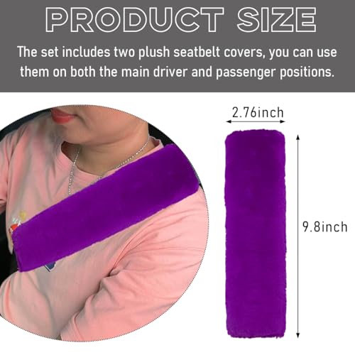 2 PCS Seat Belt Shoulder Pads, Soft Fluffy Plush Seat Belt Shoulder Strap Covers, Comfy Warm Seat Belt Strap Cover Shoulder Cushion for Adult Children, Car Accessories (Purple) - color: Purple