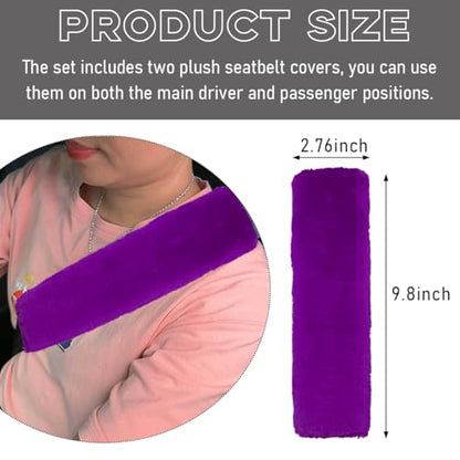 2 PCS Seat Belt Shoulder Pads, Soft Fluffy Plush Seat Belt Shoulder Strap Covers, Comfy Warm Seat Belt Strap Cover Shoulder Cushion for Adult Children, Car Accessories (Purple) - color: Purple