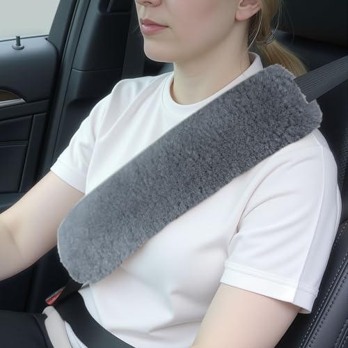 Aegis Cover Sheepskin Seat Belt Cover, Premium Australian Merino Wool Padding, Ultra-Soft & Durability, 0.5" Thick Seat Belt Pads, Universal Fit for Car, Truck, SUV 2Pack (Steel) - color: STEEL