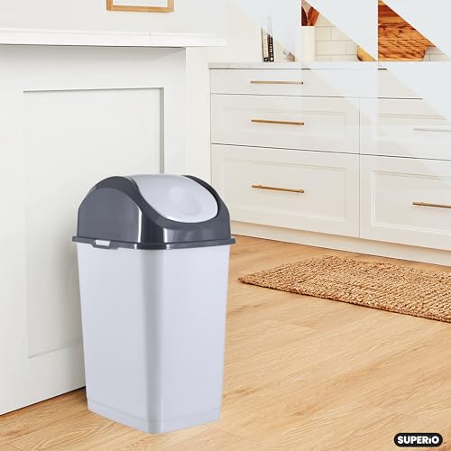 Superio Kitchen Trash Can with Swing Top Lid 9 Gallon Slim Waste Bin 37 Qt Sturdy Plastic Garbage Can Medium Recycling Bin for Office, Bathroom, Under Counter, Dorm, Bedroom (Smoke White/Grey, 2) - size: 9 Gallon, style: 2 Pack