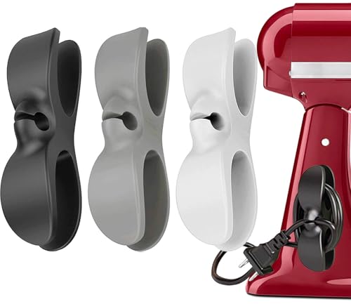 Cord Organizer for Kitchen Appliances - 3 PCS Stick On Cable Wrapper Holder Winder Keeper, Power Wire Management Wrap Hook Clip for Kitchenaid Mixer, Home Gadget Accessories - color: BLACK GREY WHITE, size: 3PCS