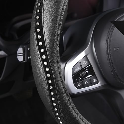 AUTOYOUTH Bling Steering Wheel Cover - Crystal Studded Rhinestone Non-Slip Breathable Design for Women/Girls, Universal Fit 14.5-15 Inch Black - color: BLACK