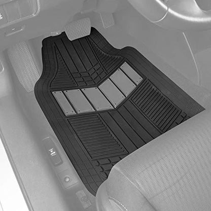 BDK 3-Piece Gray Rubber Floor Mats (Front + Rear), Heavy Duty Universal Fit Liners for Cars SUVs Trucks Vans, All Weather Protection Anti-Slip Nibs, Flexible Contours Fits Most Vehicles
