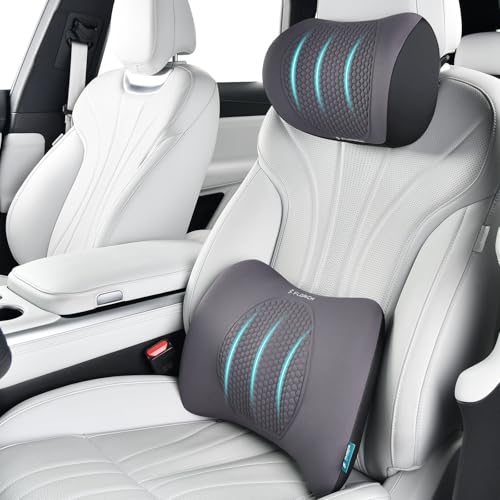 FLORICH Lumbar Support with Car headrest Back Pillow for Chair Headrest Pillow with Gel Memory Foam Massage Point Memory Foam Back Pillow for Office Chair(Light Grey) - color: Light Grey, size: Lumbar+headrest
