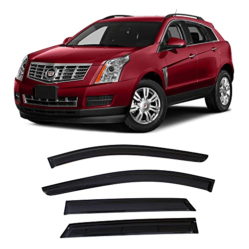 Original Side Window Wind Vent Deflector fit for 2010-2016 Cadillac SRX,4pcs Dark Smoke Outside Mount Sun Rain Guards Set,Tape-On Nice Window Visor CL4P01 - size: Cadillac SRX 2010-2016
