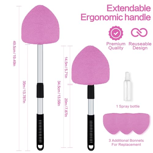 Windshield Cleaner Tool 22.5" L - Car Interior&Exterior Window Cleaning Kit with Extendable Handle&4 Microfiber Pads and Thick Large Wash Sponge, Auto Glass Wiper Brush Kit for Cars Home (7pcs Pink) - color: Pink