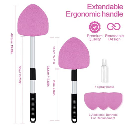 Windshield Cleaner Tool 22.5" L - Car Interior&Exterior Window Cleaning Kit with Extendable Handle&4 Microfiber Pads and Thick Large Wash Sponge, Auto Glass Wiper Brush Kit for Cars Home (7pcs Pink) - color: Pink