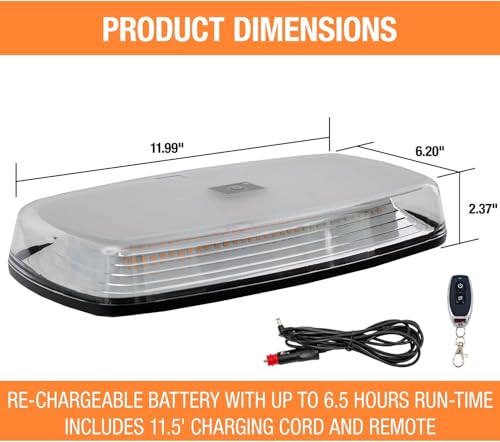 Buyers Products 8891039 Rectangular Wireless LED Mini Light Bar W/Wireless Remote, 12", 12 VDC, Amber/Green, 84 LEDs W/Clear Lens, Adjustable Flash Pattern, Work Light for Trucks and Trailers
