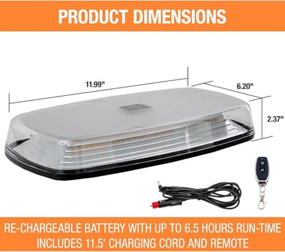 Buyers Products 8891039 Rectangular Wireless LED Mini Light Bar W/Wireless Remote, 12", 12 VDC, Amber/Green, 84 LEDs W/Clear Lens, Adjustable Flash Pattern, Work Light for Trucks and Trailers