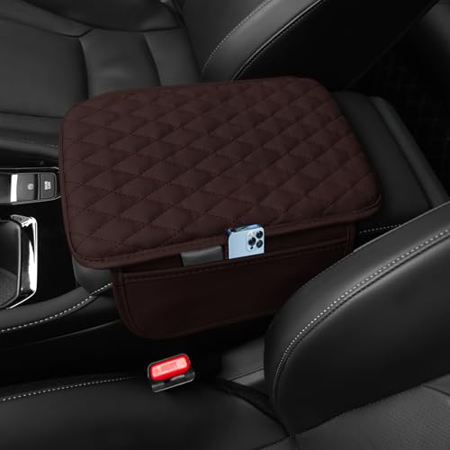 Arm Rest Cover for Car, Leather+Memory Foam Center Console Cover with Storage Bags, Universal Car Interior Accessories Middle Console Cover for Most Car Center Consoles (Mocha Brown) - color: Mocha brown
