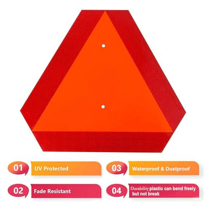 Reflective Slow Moving Vehicle Sign,Slow Moving Vehicle Triangle - 14"x16" 80 Mil thick Engineering Grade Plastic SMV Sign for Tractor,Golf Cart,Farm Equipment, UTV, Easy Installation - style: 1pcs-Slow moving vechile Triangular Plastic