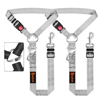 Removable Dog Seat Belt Harness for Car, 3 in 1 Pet Dog Car Seatbelt Leash, Retractable Restraint Secures to Vehicle Headrest & Adjustable Reflective Bungee Dog Seatbelt Tether, Grey - color: 2PCS Grey