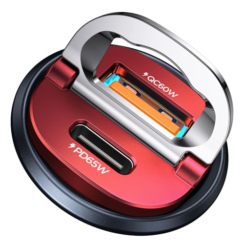 【Upgraded】 125W USB C Car Charger Super Fast Charging for iPhone 16, [PD65W & QC60W][All Metal] MRGLAS Cigarette Lighter Car Charger,Dual Port for iPhone 16 15 Pro iPad Samsung S25 S24 MacBook-Red - color: Red