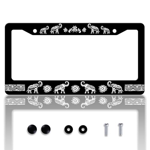 Tribal Elephant License Plate Frame Animal License Plate Holder Personalise Stainless Steel Funny Design Compatible with Standard License Plate Frames for USA Canada 6 X 12 Inch 2 Holes with Screws - color: Tribal Elephant